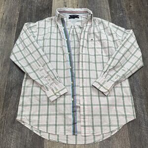 Vintage Tommy Hilfiger Long Sleeve Button Down Seersucker Pink Rainbow‎ Men's S